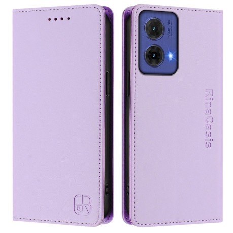 Чохол-книжка RC01 Dual-Folded Magnetic Suction RFID Leather на Motorola Moto G85 - фіолетовий