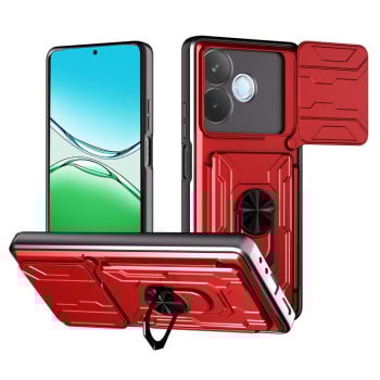 Чехол со шторкой на камеры Sliding Camshield и кармашком для карт на OPPO A5 Pro 5G Global - красный