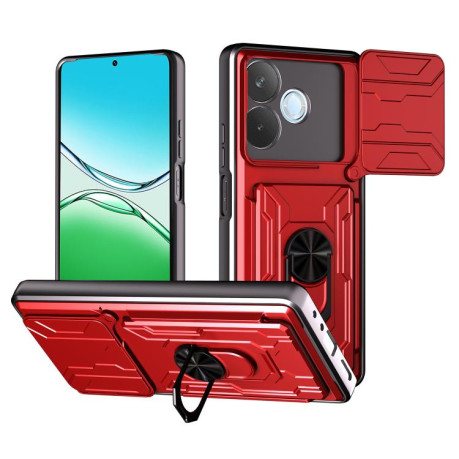 Чехол со шторкой на камеры Sliding Camshield и кармашком для карт на OPPO A5 Pro 5G Global - красный