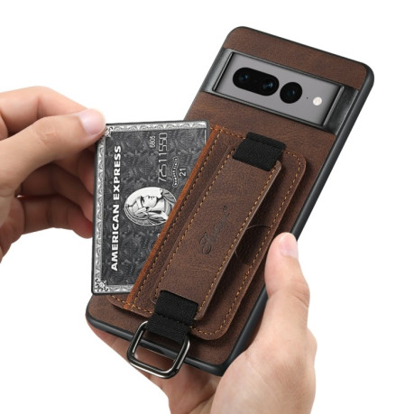 Противоударный чехол Suteni H13 Card Wallet для Google Pixel 8a - коричневый