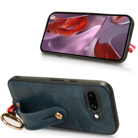 Противоударный чехол Wristband Leather Back для Google Pixel 9a - синий