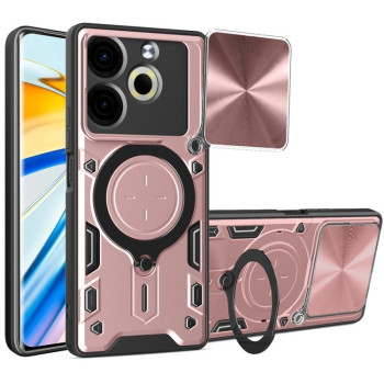 Чехол со шторкой камеры CD фактурой и подставкой на Tecno Pova 6 Neo 4G — розовый