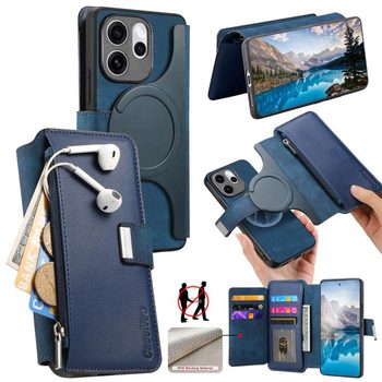 Чохол-книжка CaseNeo MagSafe RFID Anti-theft Zipper Wallet Retro Leather на OPPO Reno15 Pro 5G Global — синій
