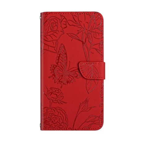 Чохол-книжка Butterfly Peony Embossed для OnePlus 12 5G Global - червоний