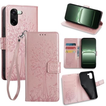 Чехол-книжка Escase с тиснением дерева и оленя на OnePlus Ace 5 Racing — розовое золото