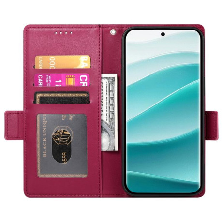 Чохол-книжка Side Buckle Magnetic Frosted Leather для Xiaomi Redmi Note 14 Pro 4G - винно-червоний