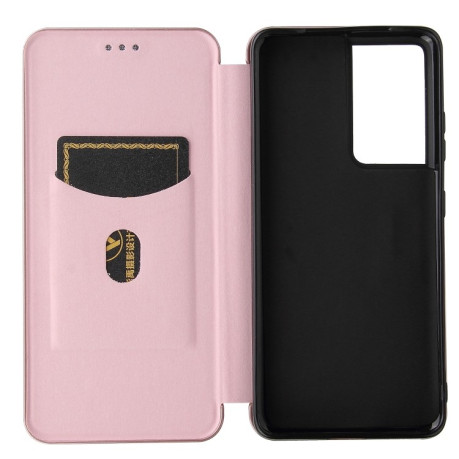 Чохол-книжка Carbon Fiber Texture Samsung Galaxy S21 Ultra - рожевий