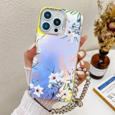 Чехол Electroplating Laser Flower Phone Case with Wrist Strap на iPhone 16 Pro Max - Morning Glory