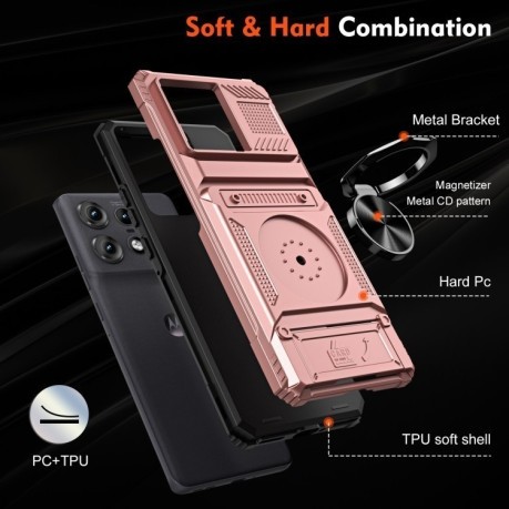 Протиударний чохол Shockproof Card Slot Phone Case with Metal Ring Holder для Motorola Edge 50 Pro - золото