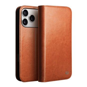 Чохол-книжка QIALINO Classic з натуральної шкіри на iPhone 18 Pro Max — світло-коричневий