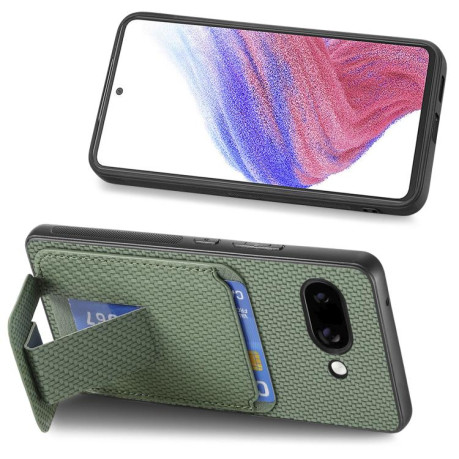 Противоударный чехол Carbon Fiber Card Bag для Google Pixel 9a - зеленый