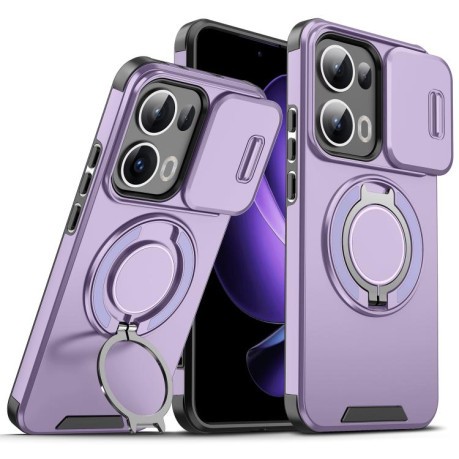 Противоударный чехол Sliding Camshield Ring Holder для OPPO Reno13 Pro 5G Global - фиолетовый