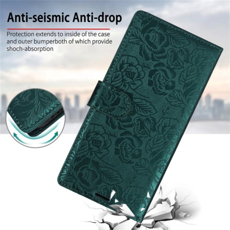 Чехол-книжка Peony Flowers Imprint Leather на Samsung Galaxy A36 - зеленый