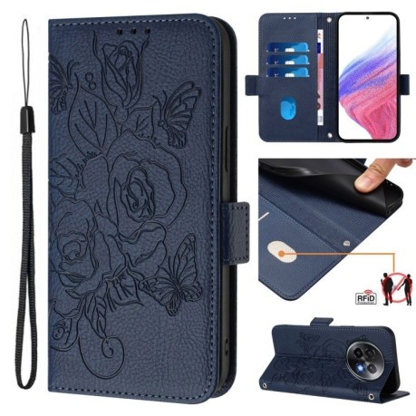 Чехол-книжка Embossed Rose RFID Anti-theft Leather для Realme 13+ 5G/13 Pro 5G/13 Pro+ - синий