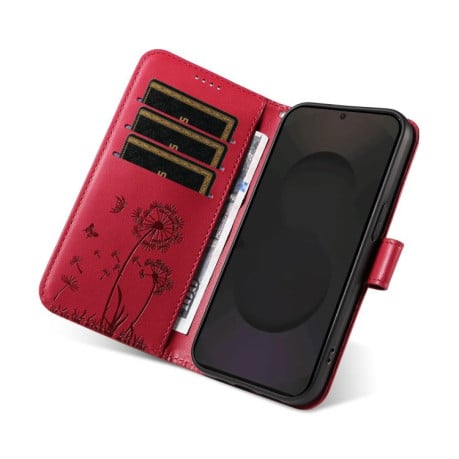 Чохол-книжка з тисненням Dandelion та магнітним хлястиком на Samsung Galaxy S25 FE 5G - червоний