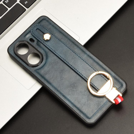 Противоударный чехол Wristband Leather Back для Xiaomi Poco X7 Pro 5G - синий