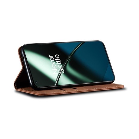 Чохол книжка Denim Texture Casual Style на OnePlus 11 - коричневого
