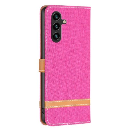Чехол-книжка Color Matching Denim Texture на Samsung Galaxy A14 5G - пурпурно-красный