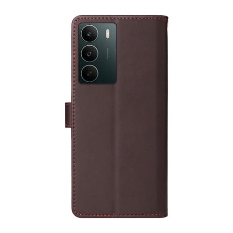 Чехол-книжка Six Card Slots Buckle Leather with Lanyard на Realme C75 - кофейный