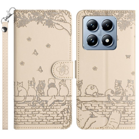 Чохол-книжка Cat Embossing Pattern на Xiaomi 14T Pro - бежевий