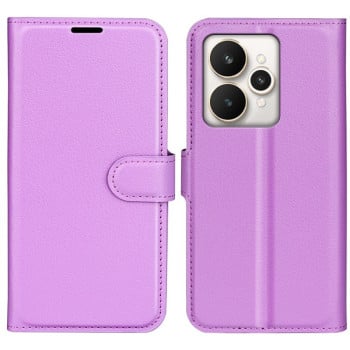 Чехол-книжка Litchi Texture Horizontal Flip Leather на Realme 15 5G / 15 Pro 5G — фиолетовый
