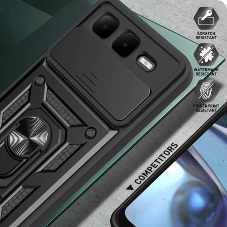 Чехол со шторкой на камеры Sliding Camshield и кармашком для карт на Infinix Smart 10 Plus 4G - синий