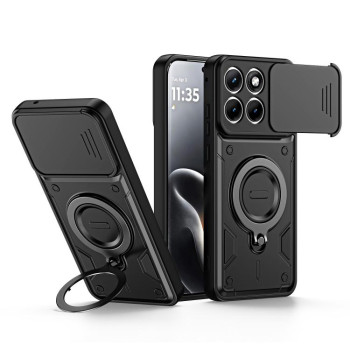 Чехол Escase с кольцом-держателем и слайдером камеры на Motorola Edge 70 Fusion 5G — чёрный