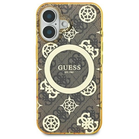 Оригинальный чехол Guess IML Peony On 4G Background MagSafe для iPhone 16  - Brown