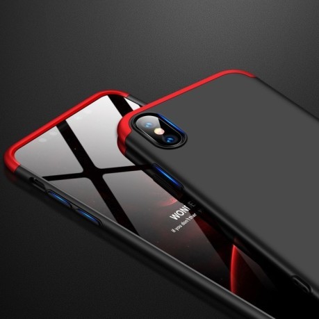 Чохол GKK Three Stage Splicing Full Coverage Case на iPhone XS Max-чорно-червоний