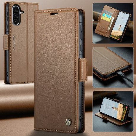 Чохол-книжка CaseMe 023 Butterfly Buckle Litchi Texture RFID Anti-theft Leather  для Samsung Galaxy A56 - коричневий