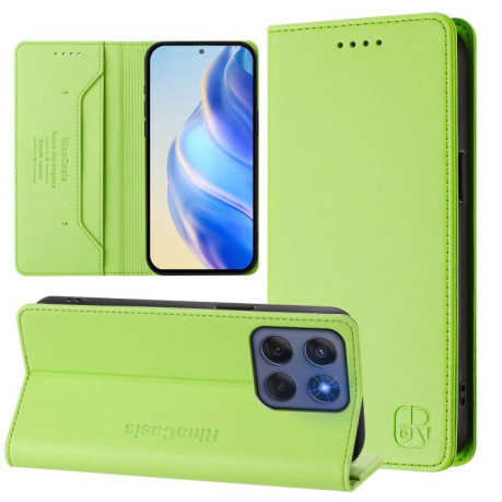 Чехол-книжка RC01 Dual-Folded Magnetic Suction RFID Leather на Motorola Edge 5G 2025 / Edge 60 Fusion - зеленый