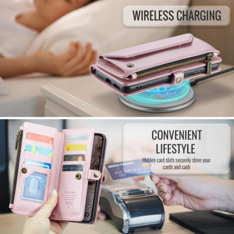 Чехол-книжка CaseMe C36 Card Slots Zipper Wallet RFID Anti-theft Leather для Google Pixel 9a - розовый