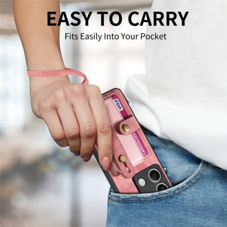 Противоударный чехол Wristband Leather Back для Xiaomi Redmi Note 13- розовый