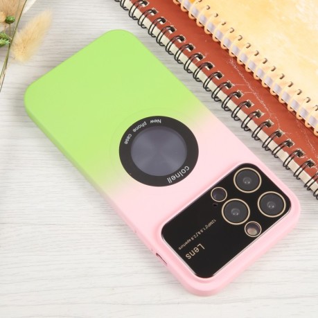Противоударный чехол Gradient Silicone Shockproof Magsafe для iPhone 15 Plus - розово-зеленый