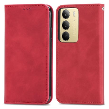 Чохол-книжка у стилі Retro м'яке покриття Skin Feel діловий дизайн на Realme C75 - червоний