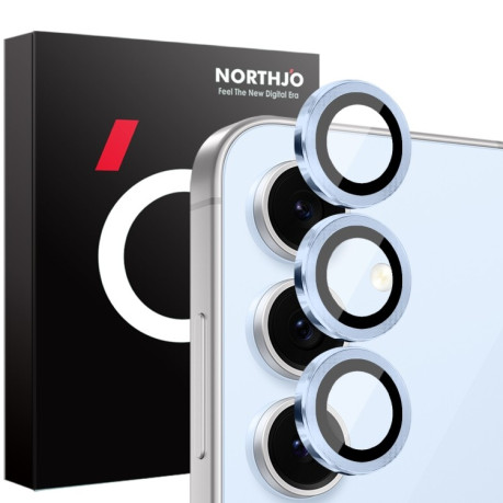 Защитное стекло NORTHJO Glitter Camera Lens Protector Tempered Glass Metal Ring на Samsung Galaxy S24 FE 5G - синее