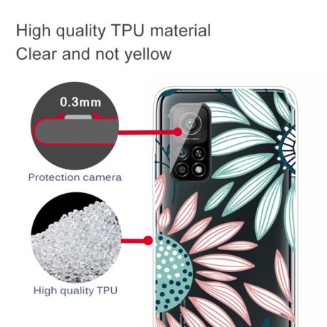 Противоударный чехол Colored Drawing Clear на Xiaomi Mi 10T / 10T Pro - Pink Green Flower