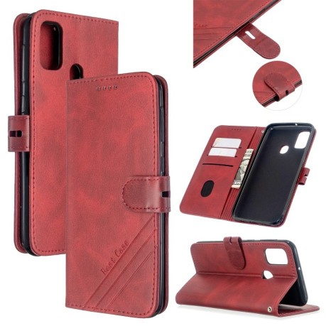 Чехол- книжка Stitching Style 2-Color Cow Texture на Samsung Galaxy M21/M30s - красный