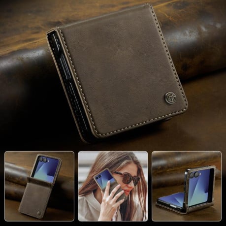 Чохол-книжка CaseMe 033 з фактурою Calf та захистом від сканування RFID на Samsung Galaxy Filp 7 5G - кавовий