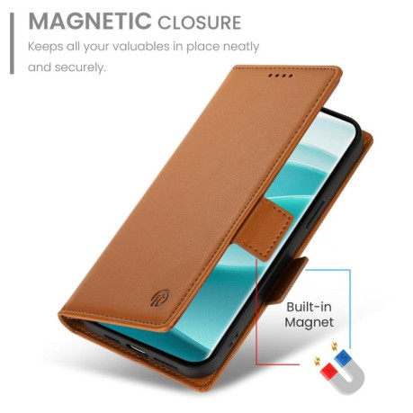 Чехол-книжка Side Buckle Magnetic Frosted Leather для Xiaomi Redmi Note 14 Pro 4G - коричневый