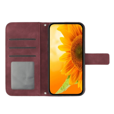 Чехол-книжка Skin Feel Sun Flower для iPhone 15 Pro Max - винно-красный