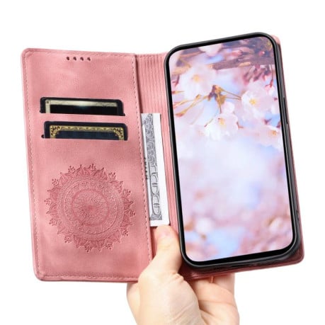 Чехол-книжка с тиснением Totem Embossed на Samsung Galaxy A17 5G - розовое золото