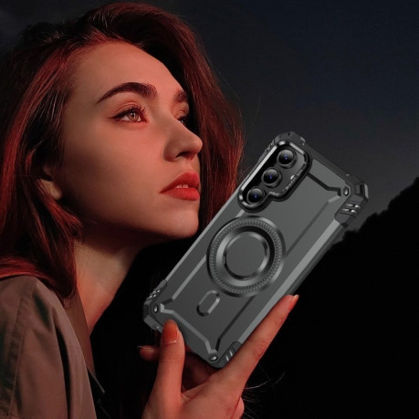 Протиударний чохол MagSafe Lens Holder PC Hybrid TPU  для Samsung Galaxy S24 FE 5G - сірий