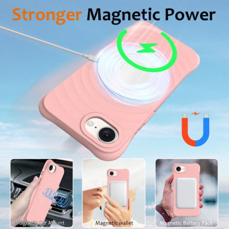 Чохол протиударний Wave Texture MagSafe Magnetic Liquid Silicone для iPhone 16e - рожевий