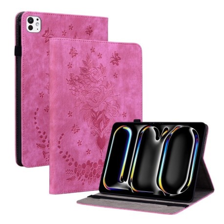 Чохол-книжка Butterfly Rose Embossed Leather на iPad Pro 11 2024 - пурпурно-червоний