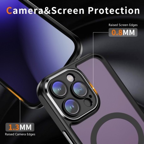 Противоударный чехол Frosted Lens MagSafe для iPhone 15 Pro Max - черный