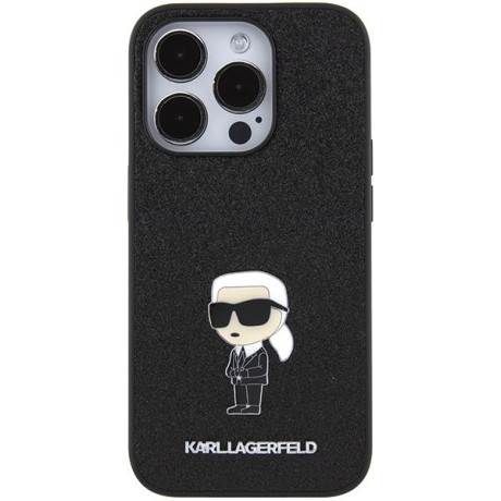 Оригинальный чехол Karl Lagerfeld Fixed Glitter Ikonik Logo Metal Pin для iPhone 15 Pro Max - black