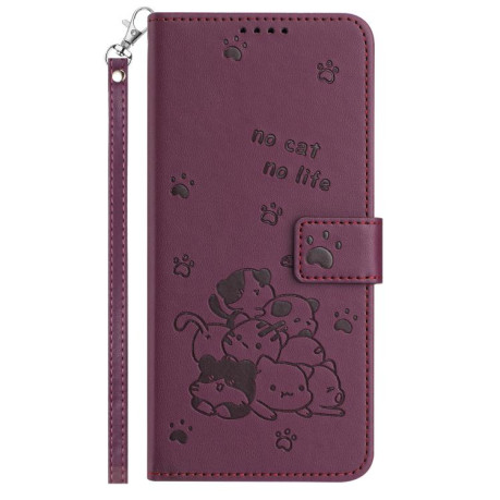 Чехол-книжка Embossed Kitten Phone Leather для Motorola Edge 60 Fusion - винно-красный