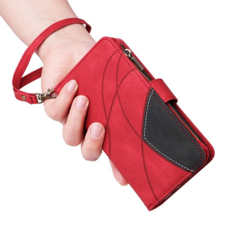 Чехол-книжка Dual-color 9 Card Slots Zipper Wallet Leather для Samsung Galaxy S25 Ultra 5G - красный
