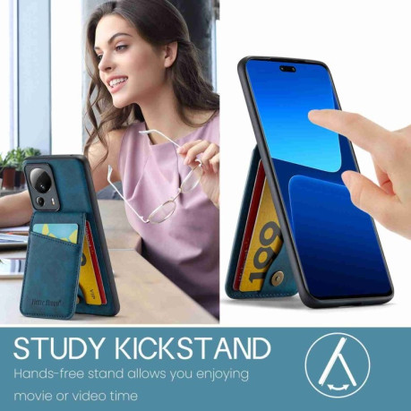 Противоударный чехол Fierre Shann Crazy Horse Card Holder для Xiaomi 13 Lite - синий